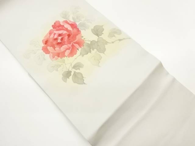 作家物　塩瀬手描き金彩牡丹模様刺繍名古屋帯【中古】【着】【名古屋帯】