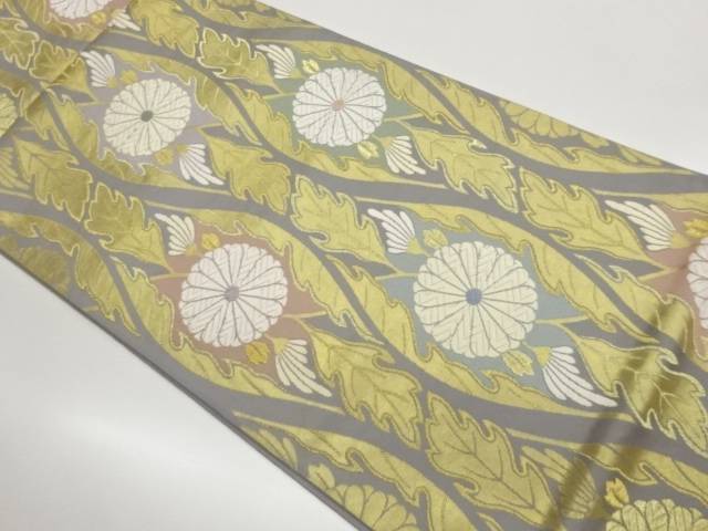 立涌に菊模様織出し袋帯【中古】【着】【袋帯】