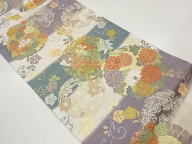 唐織花輪に横縞模様織出し袋帯【中古】【着】【袋帯】