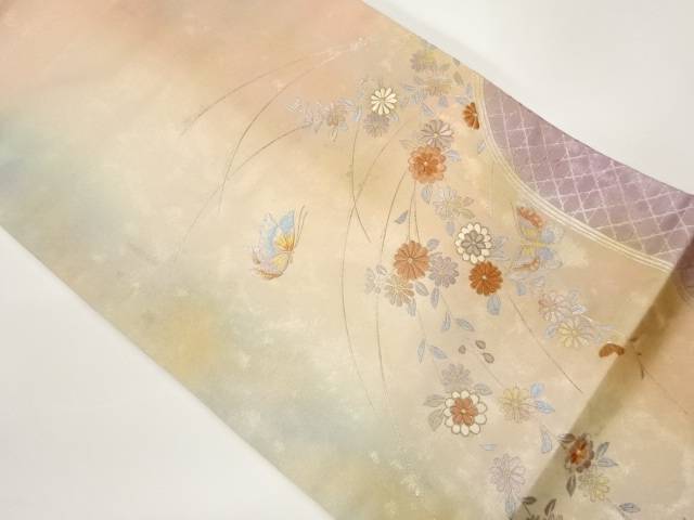 引箔金彩蝶に菊・籠目模様刺繍名古屋帯【中古】【着】【名古屋帯】