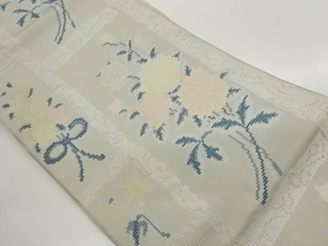 花葉模様織出し名古屋帯【中古】【着】【名古屋帯】