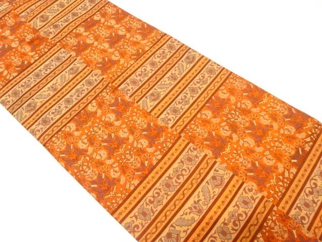 枡に花更紗模様織り出し　袋帯【中古】【着】【袋帯】