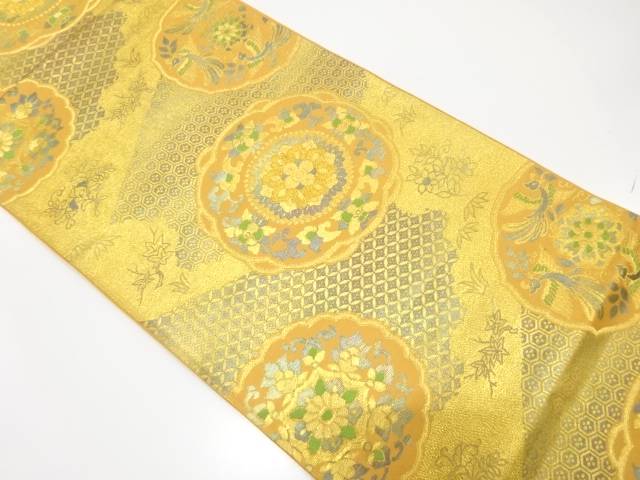 華紋に鳳凰・草花模様織り出し　袋帯【中古】【着】【袋帯】
