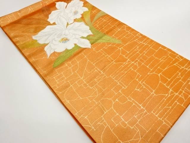 未使用品　草花に幾何学模様織出し名古屋帯【着】【名古屋帯】