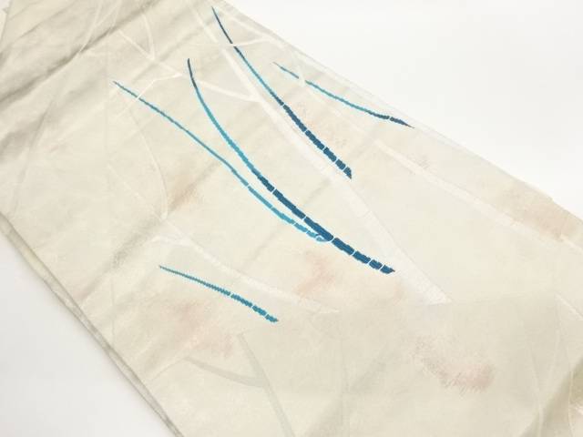 引箔切り嵌め風抽象葉模様織出し名古屋帯【中古】【着】【名古屋帯】