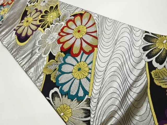 流水に菊模様織出し袋帯【中古】【着】【袋帯】