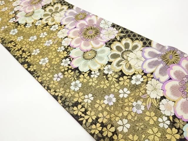 桜尽くしに籠目模様織出し袋帯【中古】【着】【袋帯】