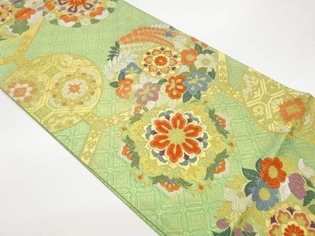 花輪に華文・蜀江文模様織出し袋帯【中古】【着】【袋帯】