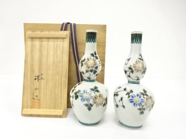 錦山窯造　色絵　鉄線唐草文　徳利　一対【中古】【道】