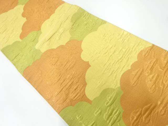 ふくれ織雲に梅・楓模様織出し袋帯【中古】【着】【袋帯】