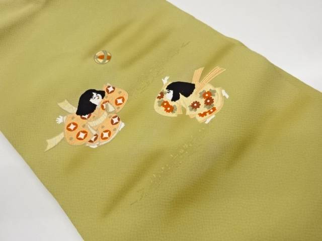 ふくれ織金彩童子・毬模様刺繍名古屋帯【中古】【着】【名古屋帯】