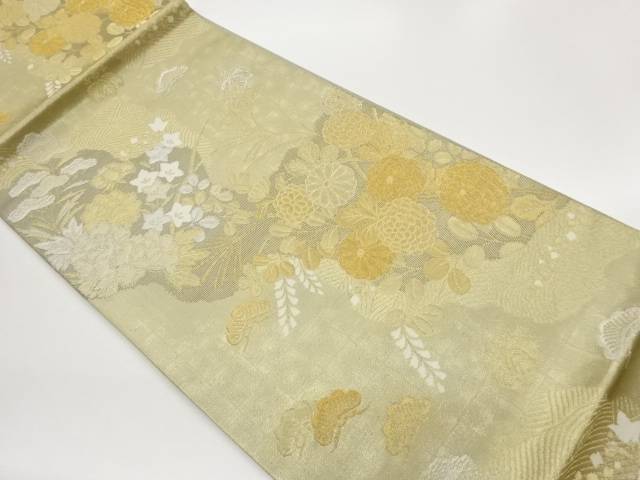 丸に秋草模様織出し袋帯【中古】【着】【袋帯】