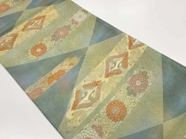 引箔向かい鶴に桐・菊模様織出し袋帯【中古】【着】【袋帯】