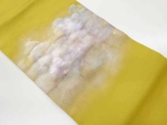 作家物　塩瀬手描き木々に水面模様名古屋帯【中古】【着】【名古屋帯】