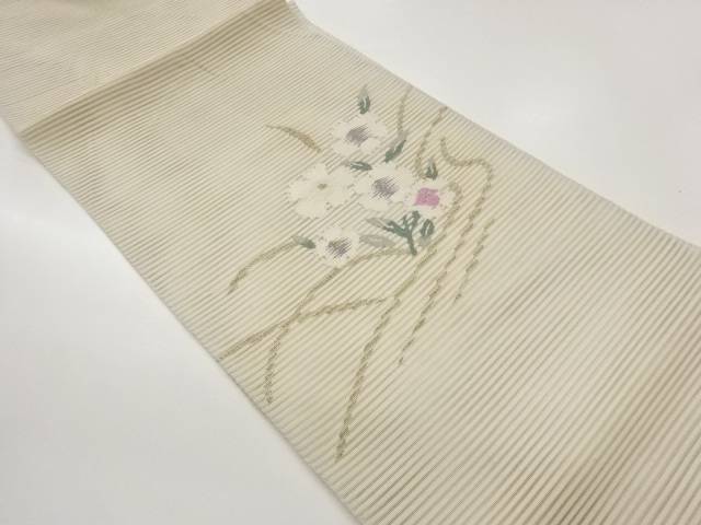 絽草花模様織出し名古屋帯【中古】【着】【名古屋帯】