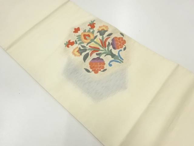 草花模様織出し袋帯【中古】【着】【袋帯】