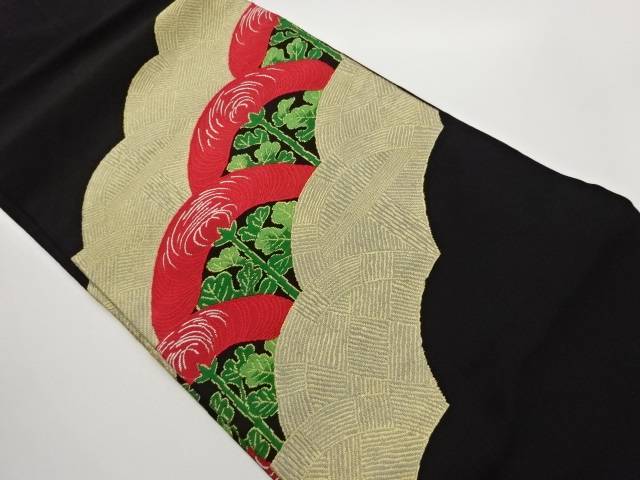 抽象丸文に花葉模様織出し名古屋帯【中古】【着】【名古屋帯】