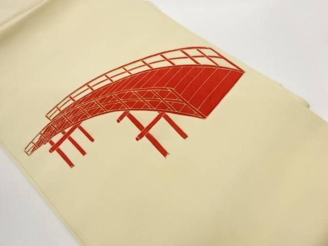 塩瀬金彩橋模様名古屋帯【中古】【着】【名古屋帯】