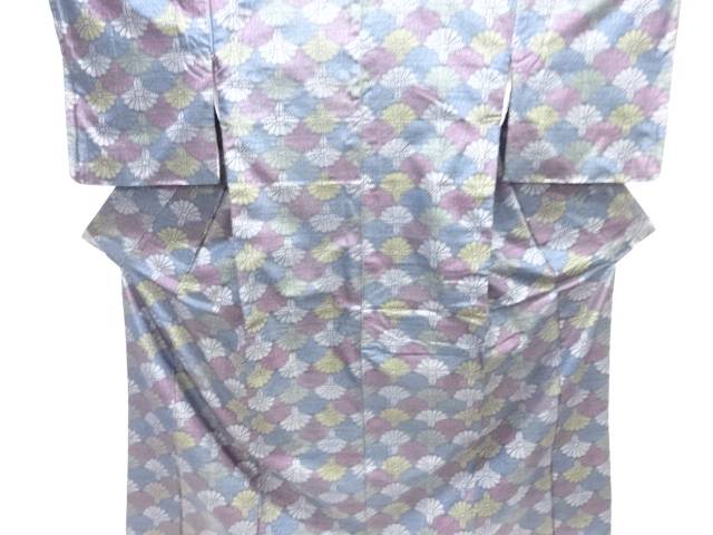 花青海波模様織り出し手織り紬着物【中古】【着】【紬・お召し】