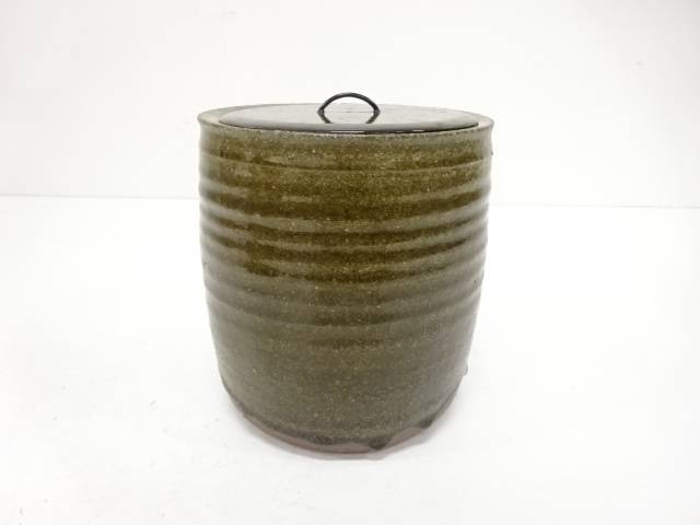 作家物　草釉　水指(無地箱付)【中古】【道】