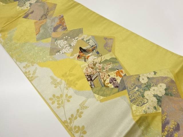 本金箔色紙に時代人物・梅・桜模様織出し袋帯【中古】【着】【袋帯】|Kimono-Shinei 2号店