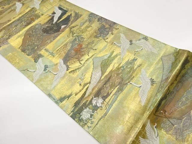 富嶽三十六景に群鶴模様織出し袋帯【中古】【着】【袋帯】