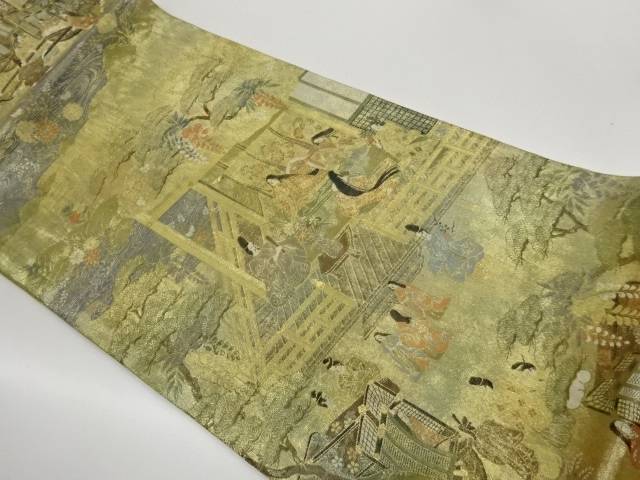 純金箔屋敷に時代人物・松・藤模様織出し袋帯【中古】【着】【袋帯】
