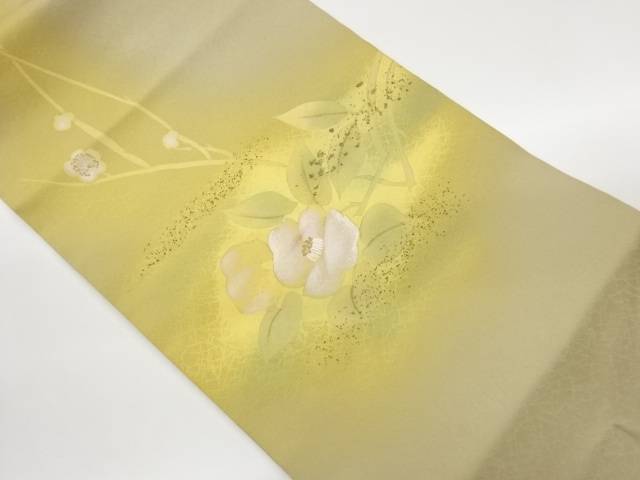 金彩椿に梅模様刺繍名古屋帯【中古】【着】【名古屋帯】