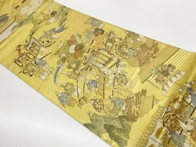 佐賀錦本金二重箔時代人物に御所車・花車・雲取り模様織出し袋帯【中古】【着】【袋帯】