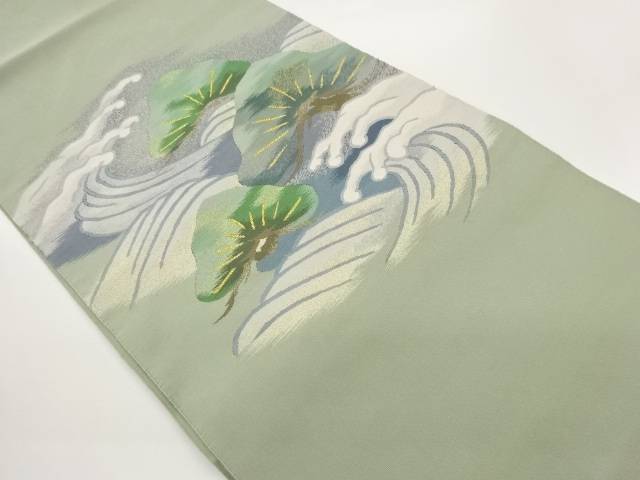 綴れ荒波に笠松模様織出し名古屋帯【中古】【着】【名古屋帯】