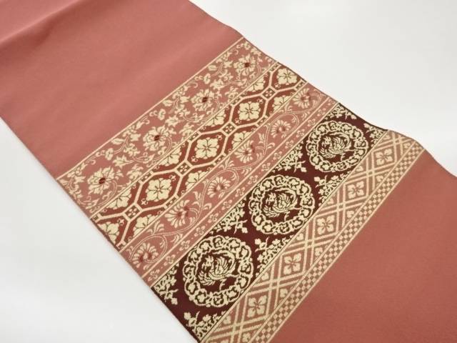 綴れ横段に花唐草・鳳凰模様織出し名古屋帯【中古】【着】【名古屋帯】
