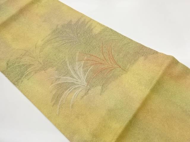 紗 草葉模様織出し名古屋帯【中古】【着】【名古屋帯】
