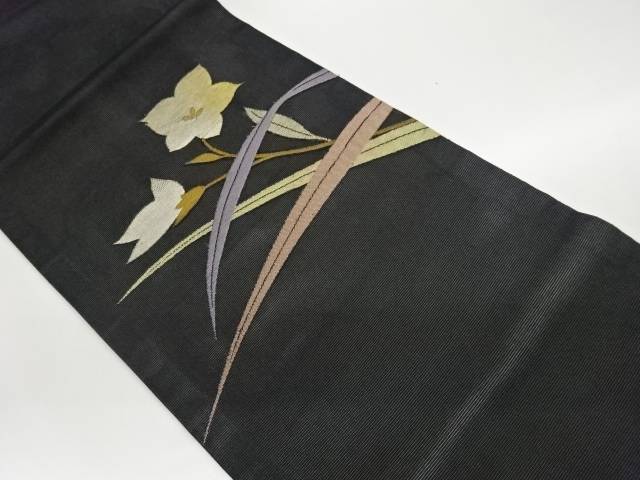 紗 桔梗模様織出し開き名古屋帯（額縁仕立て）【中古】【着】【名古屋帯】