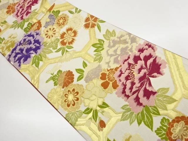 蜀江文に花々模様織出し袋帯【中古】【着】【袋帯】