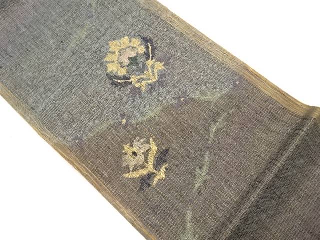 金糸すくい織抽象花葉模様織出し夏用袋帯【中古】【着】【袋帯】