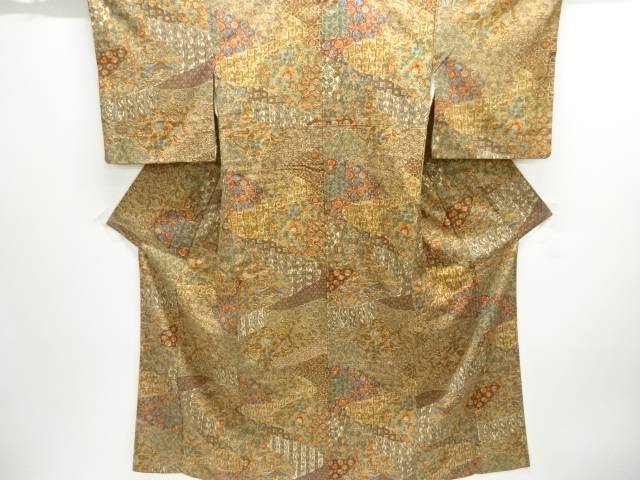花鳥更紗模様手織り紬着物【中古】【着】【紬・お召し】