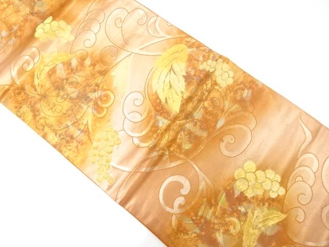 引箔　葡萄唐草模様　開き名古屋帯（額縁仕立て）【中古】【着】【名古屋帯】
