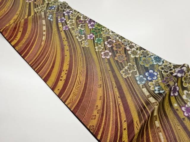 曲線に梅尽くし模様織出し袋帯【中古】【着】【袋帯】