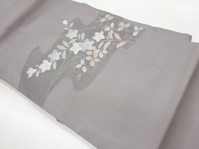 紗 流水に草花模様織出し名古屋帯【中古】【着】【名古屋帯】