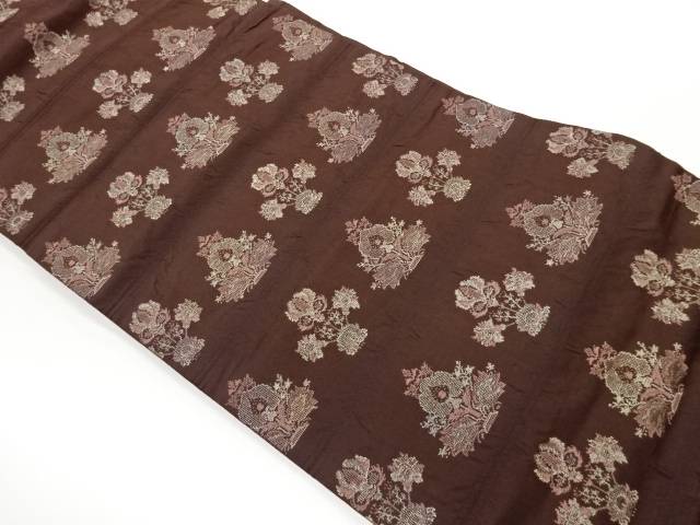 横段に抽象草花模様織出し名古屋帯【中古】【着】【名古屋帯】