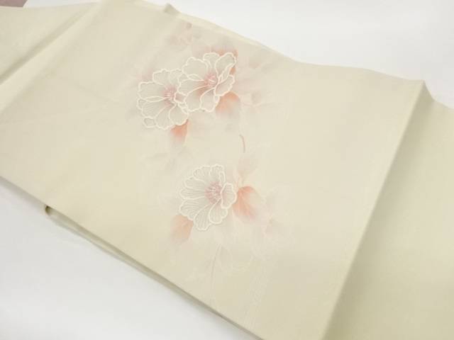 銀彩牡丹に流水模様刺繍名古屋帯【中古】【着】【名古屋帯】