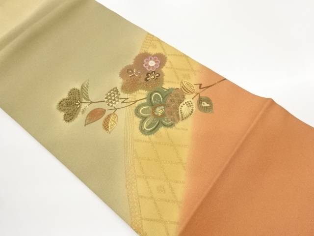 金彩光悦垣に花葉模様刺繍名古屋帯【中古】【着】【名古屋帯】