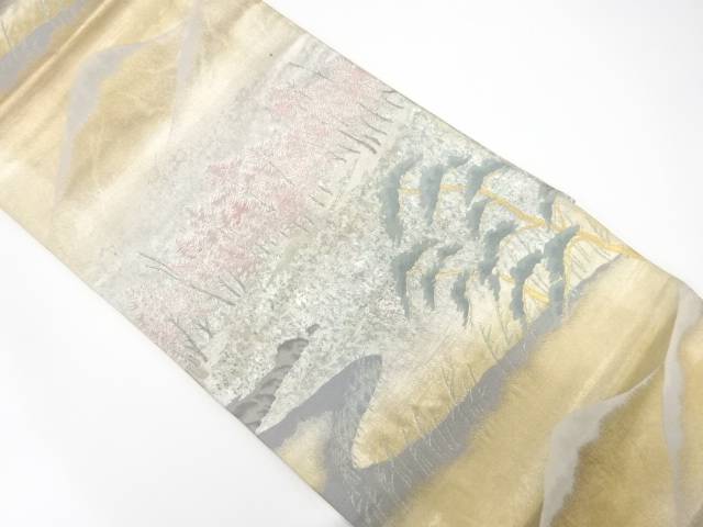 京名所　広沢池模様織り出し　袋帯【中古】【着】【袋帯】