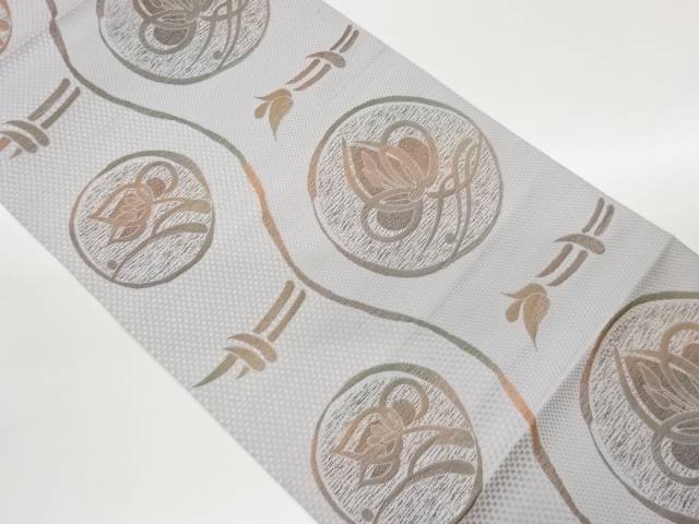 本場筑前博多曲線に丸文・抽象花葉模様織出し名古屋帯【中古】【着】【名古屋帯】｜Kimono-Shinei　２号店