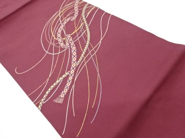 塩瀬金彩金駒刺繍抽象線模様名古屋帯【中古】【着】【名古屋帯】