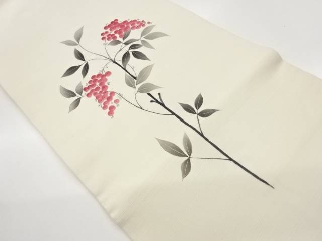 手描き南天模様名古屋帯【中古】【着】【名古屋帯】