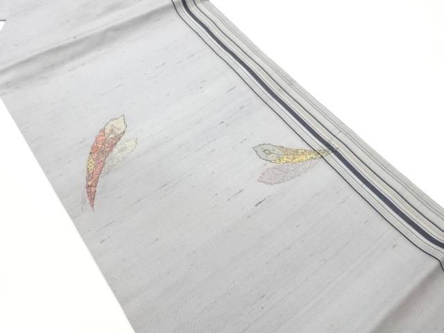 手織り紬孔雀羽根に古典柄模様織出し名古屋帯【中古】【着】【名古屋帯】