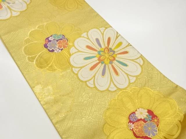 紗綾形に花模様織出し袋帯【中古】【着】【袋帯】