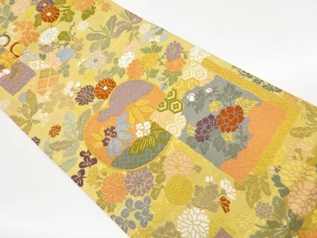 唐織花々に幾何学・古典柄模様織出し袋帯【中古】【着】【袋帯】｜Kimono-Shinei　２号店