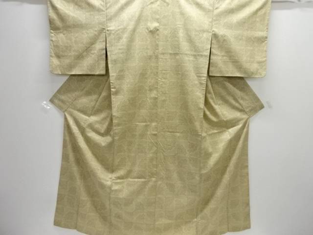 格子に花模様織り出し西陣お召着物【中古】【着】【紬・お召し】